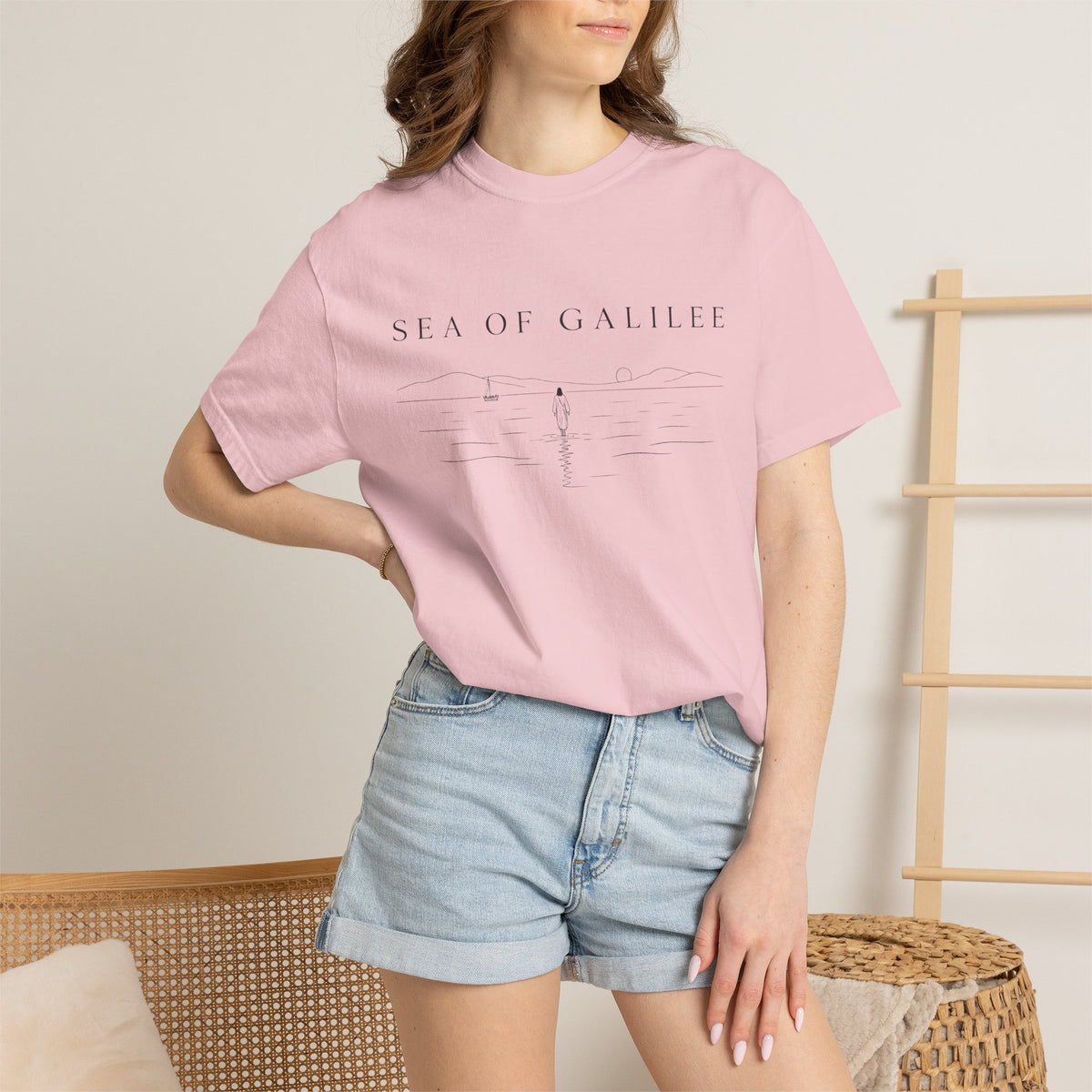 Sea of Galilee Minimalist Tee — White Christian Faith Graphic T-Shirt
