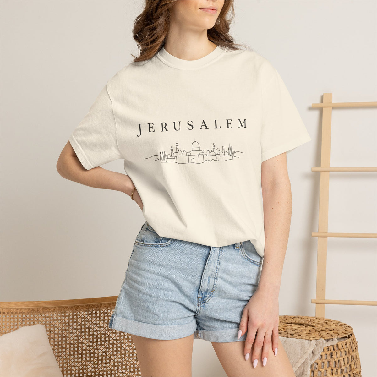 Jerusalem Minimal Skyline T-Shirt — Jerusalem Script Cityscape Tee