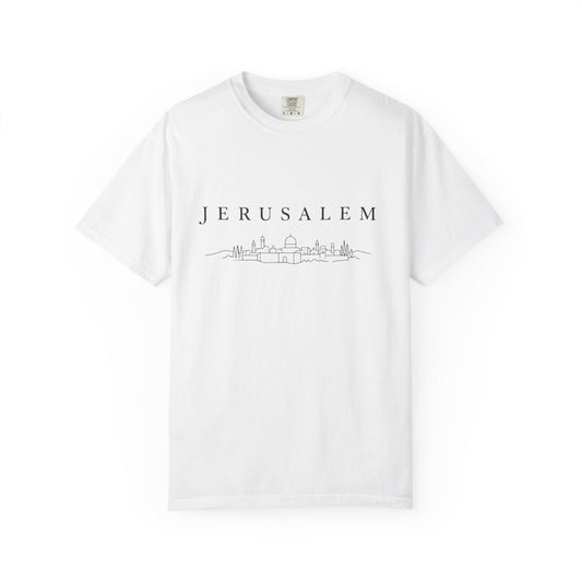 Jerusalem Minimal Skyline T-Shirt — Jerusalem Script Cityscape Tee