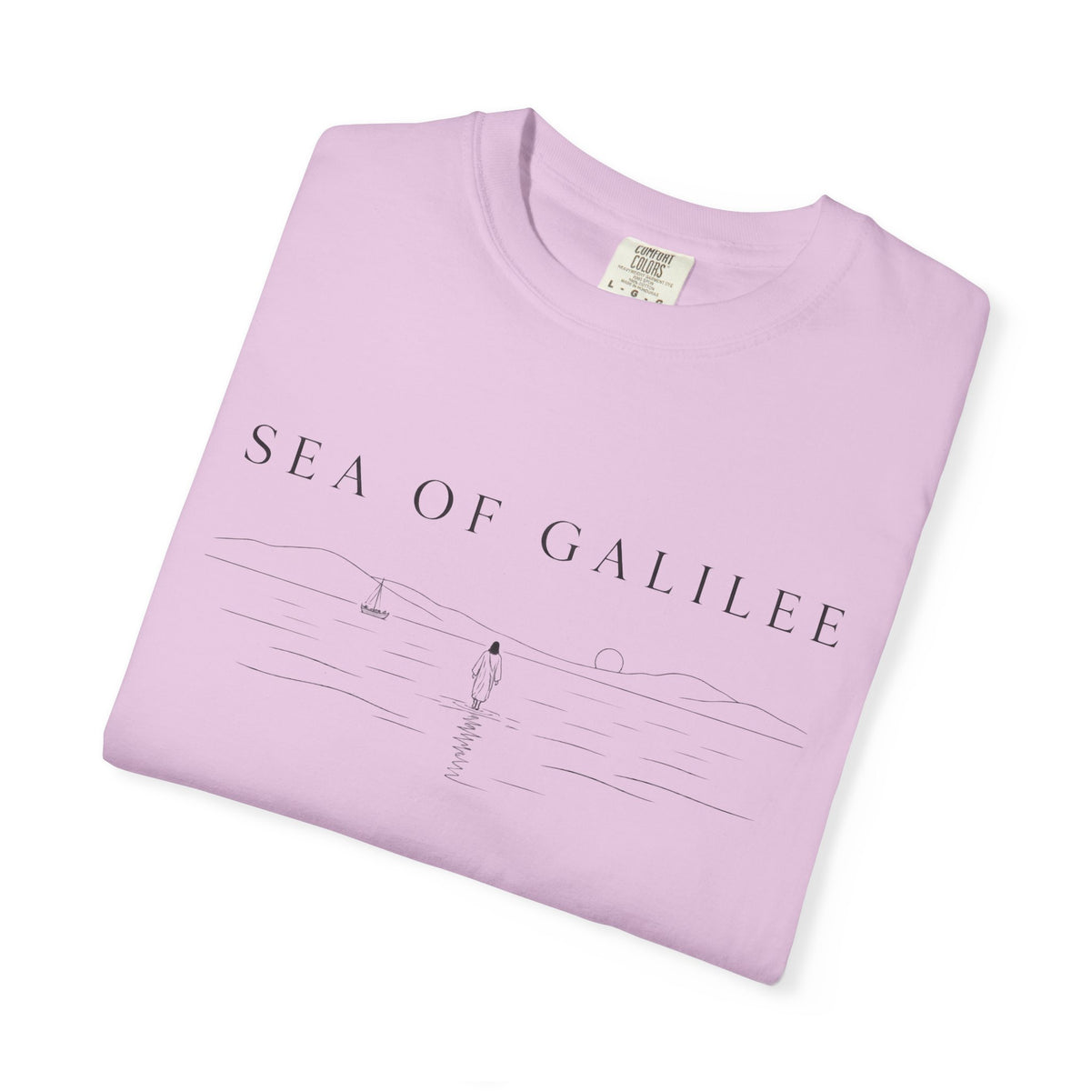 Sea of Galilee Minimalist Tee — White Christian Faith Graphic T-Shirt