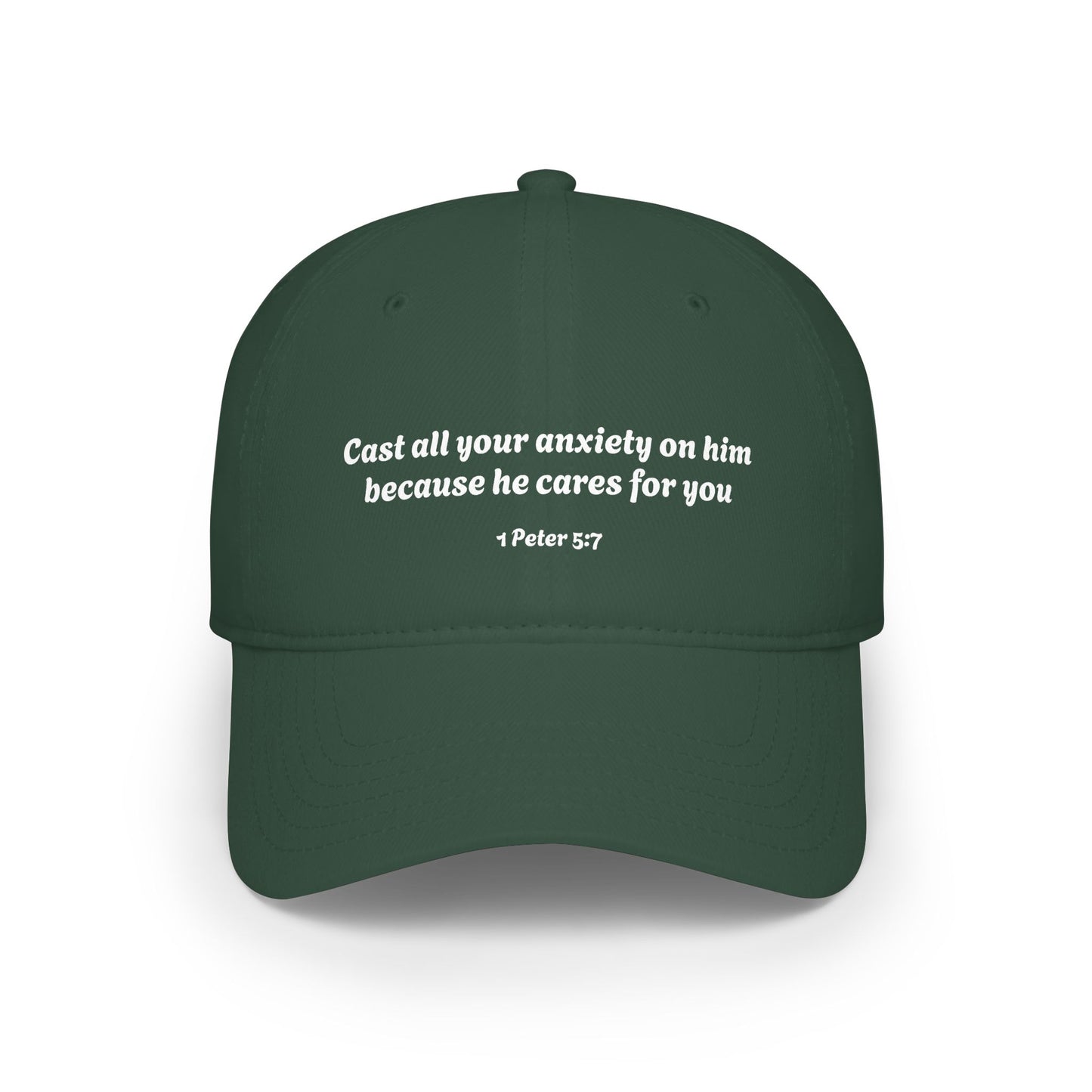 1 Peter 5:7 Scripture Quote Cast Your Anxiety On Him Baseball Cap | Faith Christian Hat
