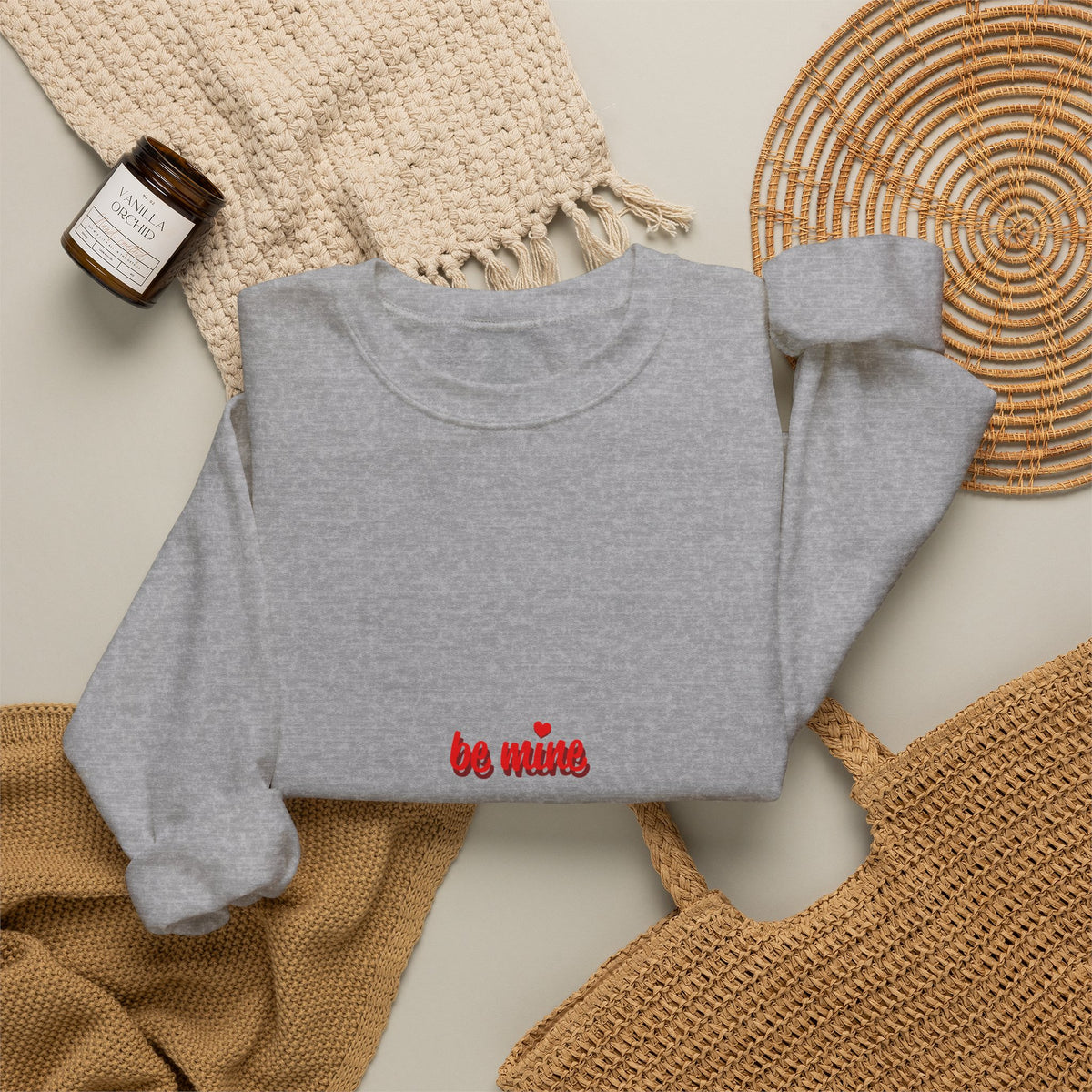 Crewneck Sweatshirt — "Be Mine" Small Valentine Heart Graphic