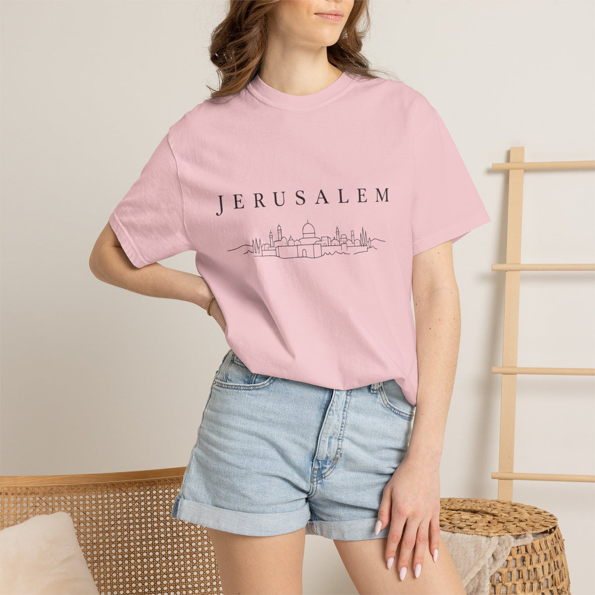 Jerusalem Minimal Skyline T-Shirt — Jerusalem Script Cityscape Tee
