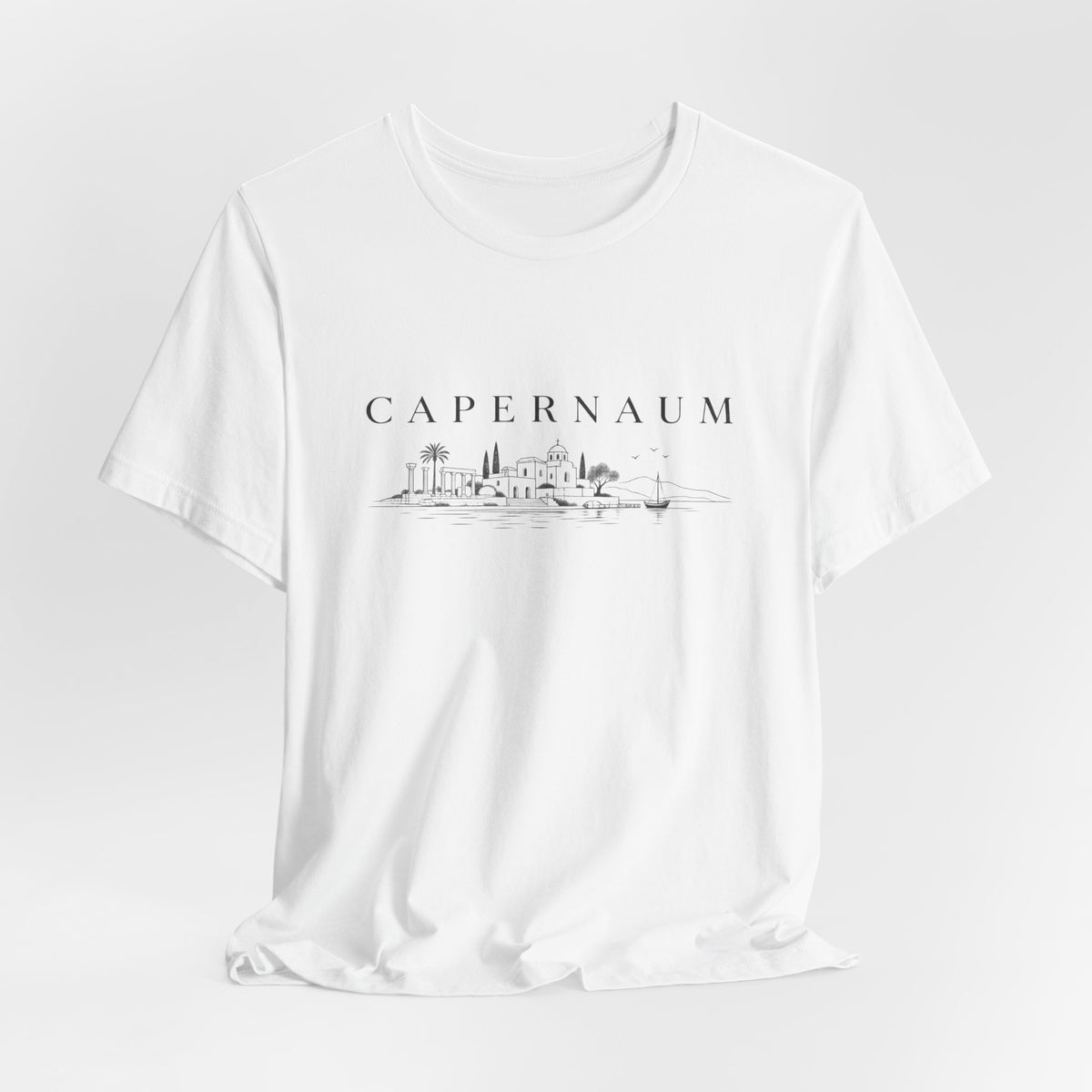 Capernaum Scenic Tee — Minimal Israel Skyline T-Shirt