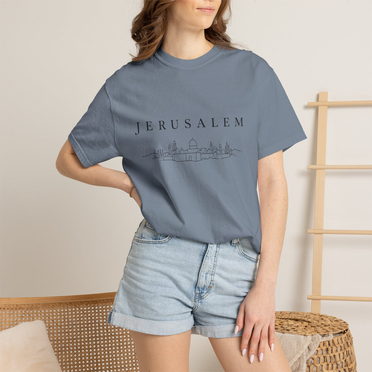 Jerusalem Minimal Skyline T-Shirt — Jerusalem Script Cityscape Tee