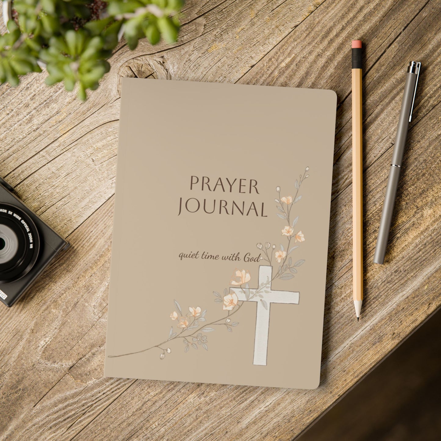 Prayer Journal Softcover — Quiet Time with God, Floral Cross Devotional Notebook
