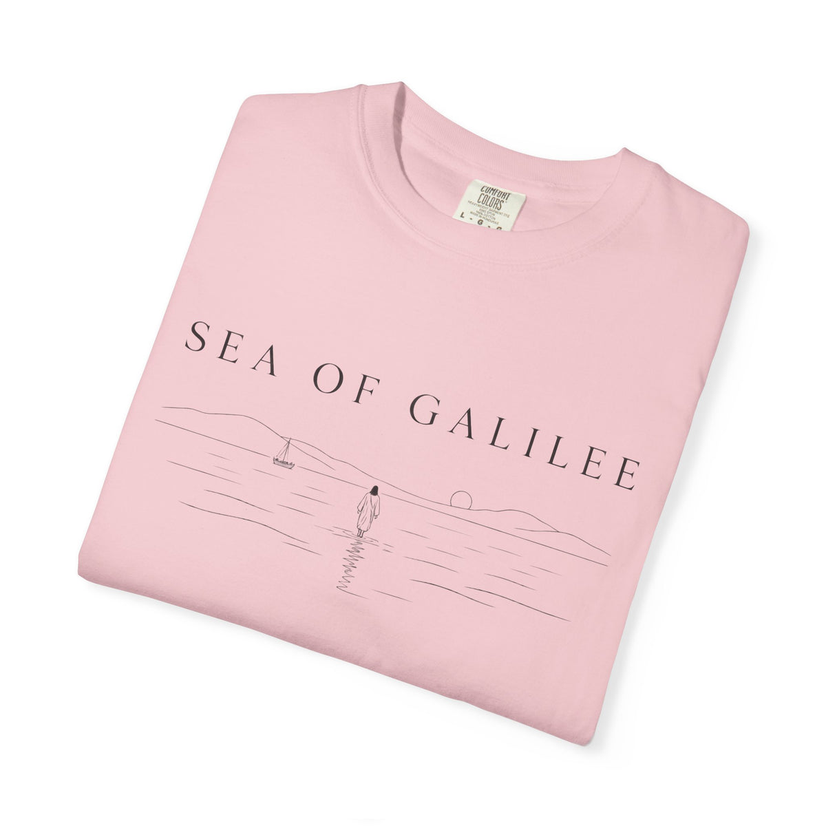 Sea of Galilee Minimalist Tee — White Christian Faith Graphic T-Shirt