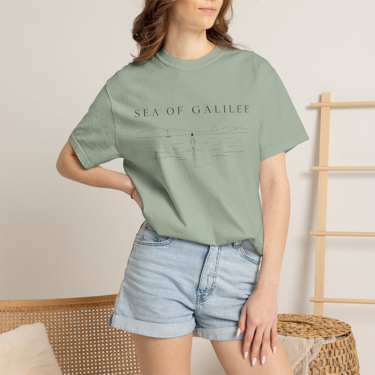Sea of Galilee Minimalist Tee — White Christian Faith Graphic T-Shirt