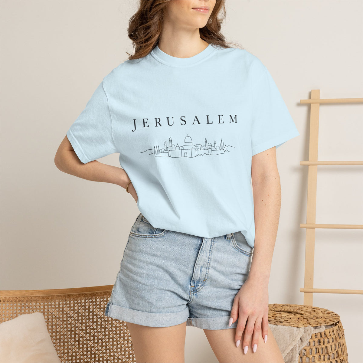 Jerusalem Minimal Skyline T-Shirt — Jerusalem Script Cityscape Tee