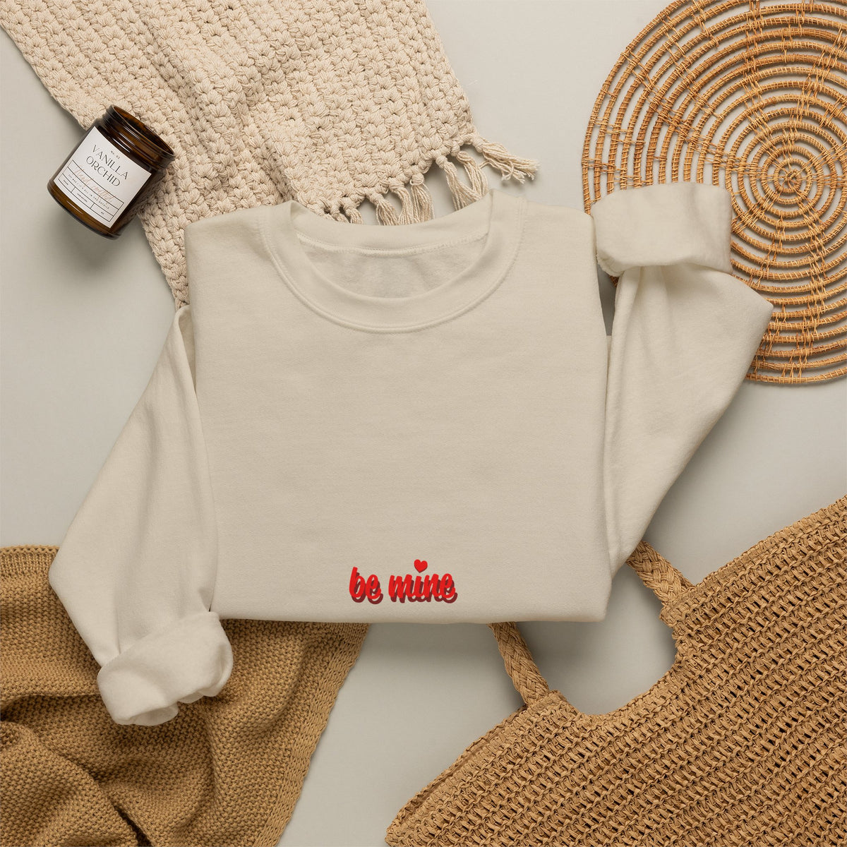 Crewneck Sweatshirt — "Be Mine" Small Valentine Heart Graphic