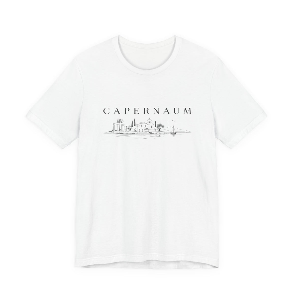 Capernaum Scenic Tee — Minimal Israel Skyline T-Shirt