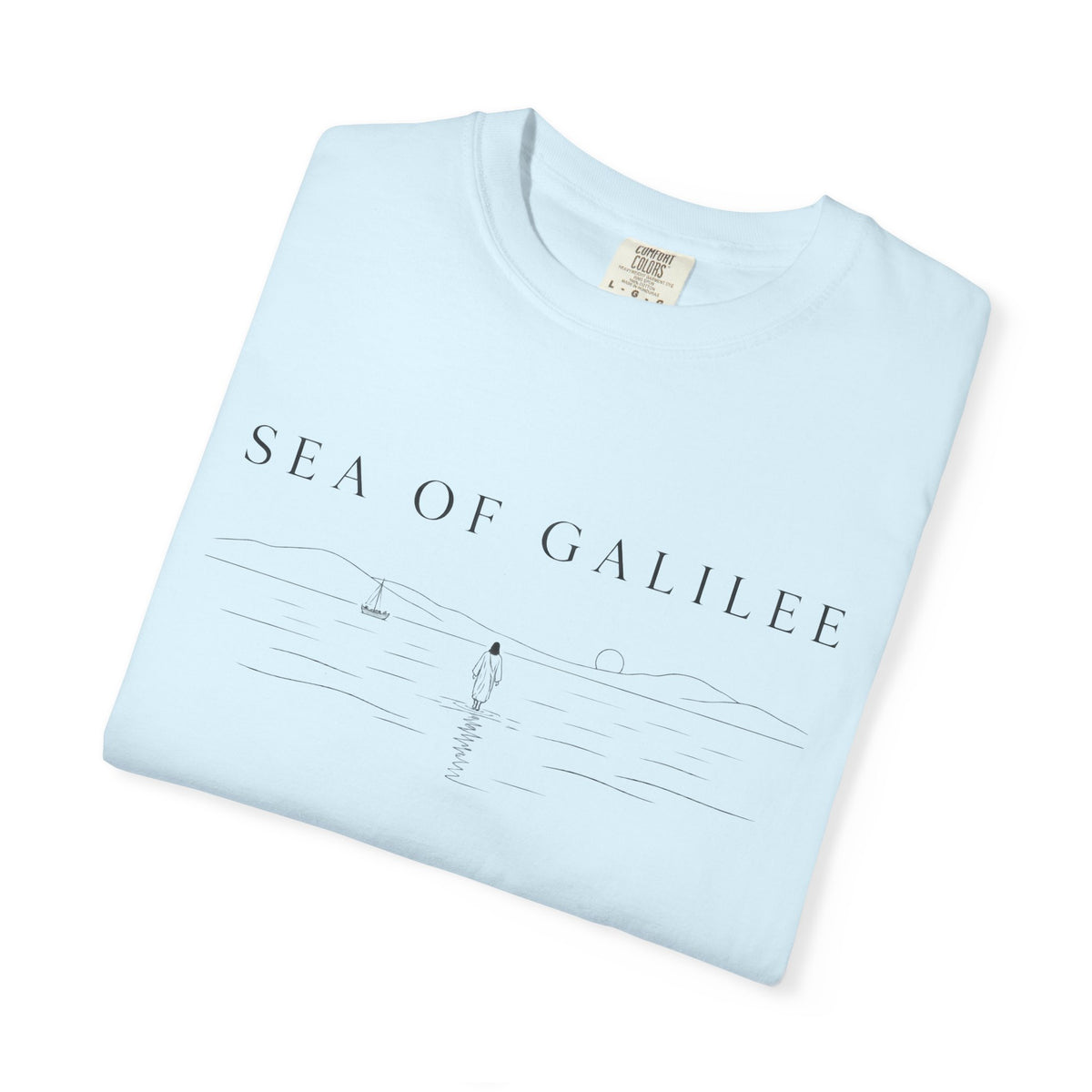 Sea of Galilee Minimalist Tee — White Christian Faith Graphic T-Shirt