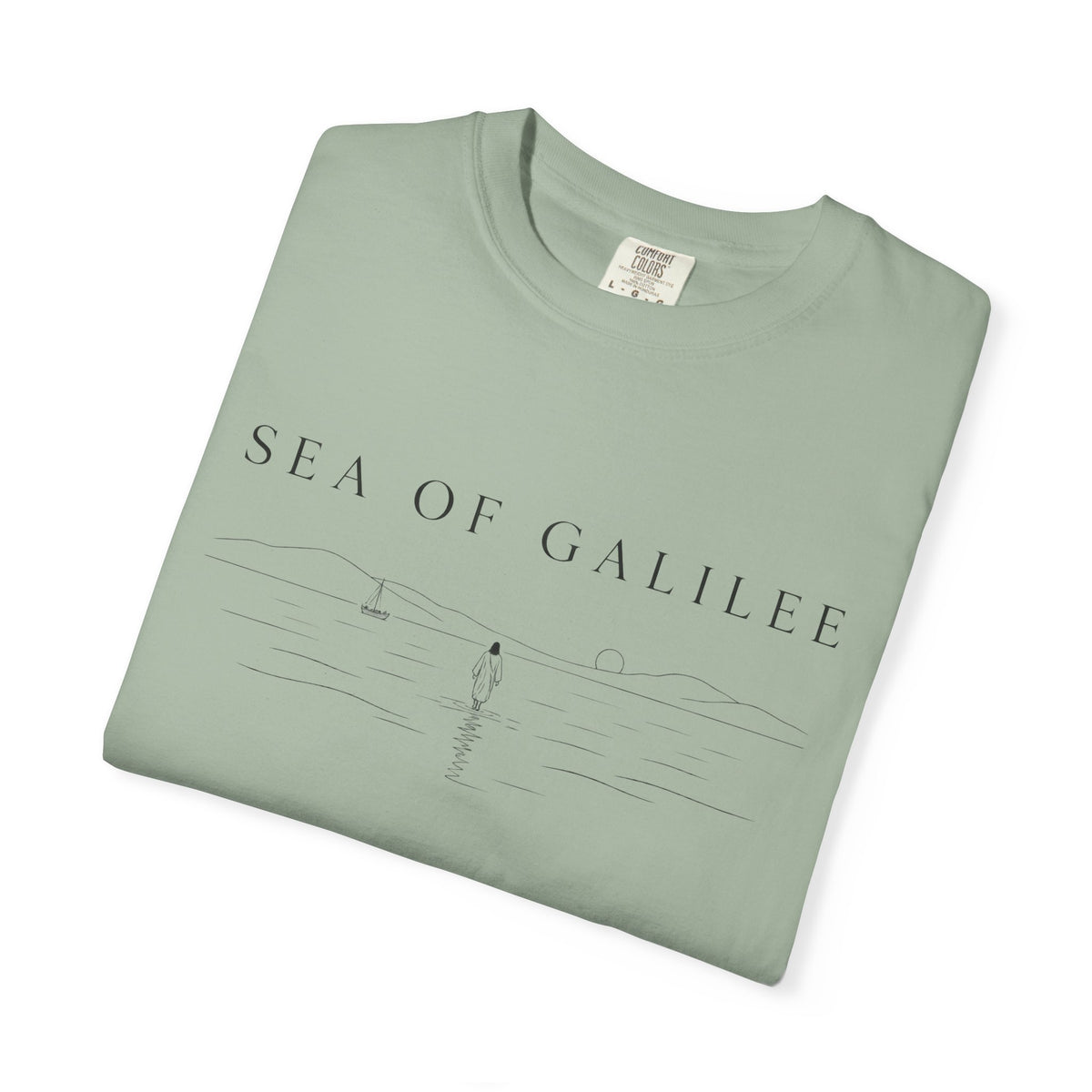 Sea of Galilee Minimalist Tee — White Christian Faith Graphic T-Shirt