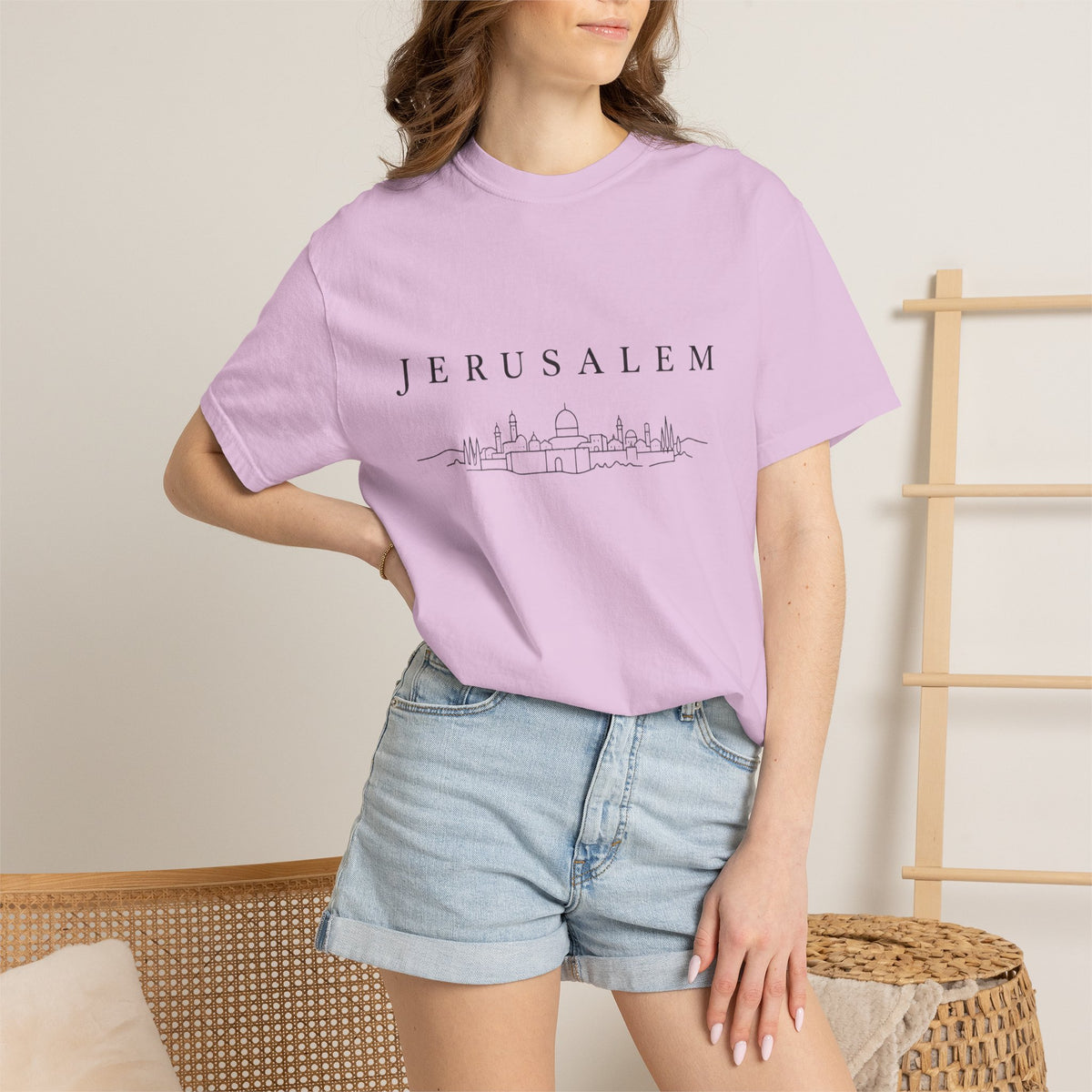 Jerusalem Minimal Skyline T-Shirt — Jerusalem Script Cityscape Tee