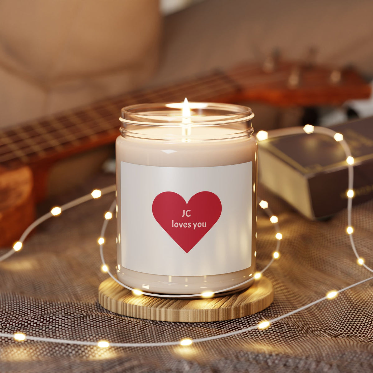 Personalized Love Heart Soy Candle — 9oz Scented Candle ("JC loves you")