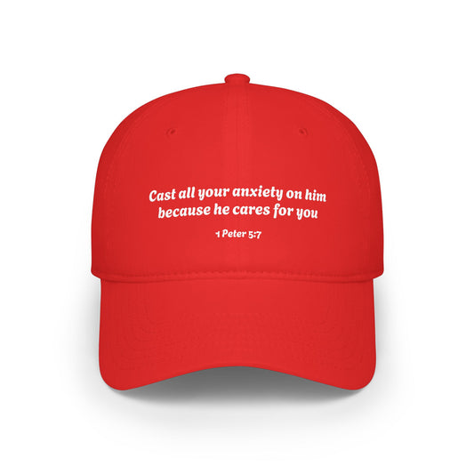 1 Peter 5:7 Scripture Quote Cast Your Anxiety On Him Baseball Cap | Faith Christian Hat