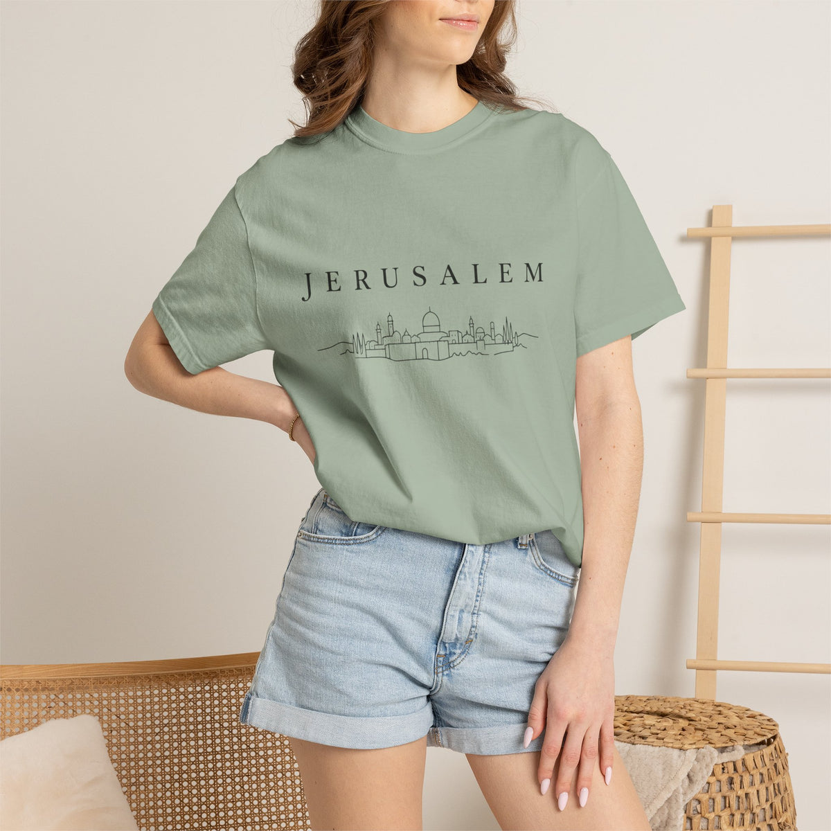 Jerusalem Minimal Skyline T-Shirt — Jerusalem Script Cityscape Tee