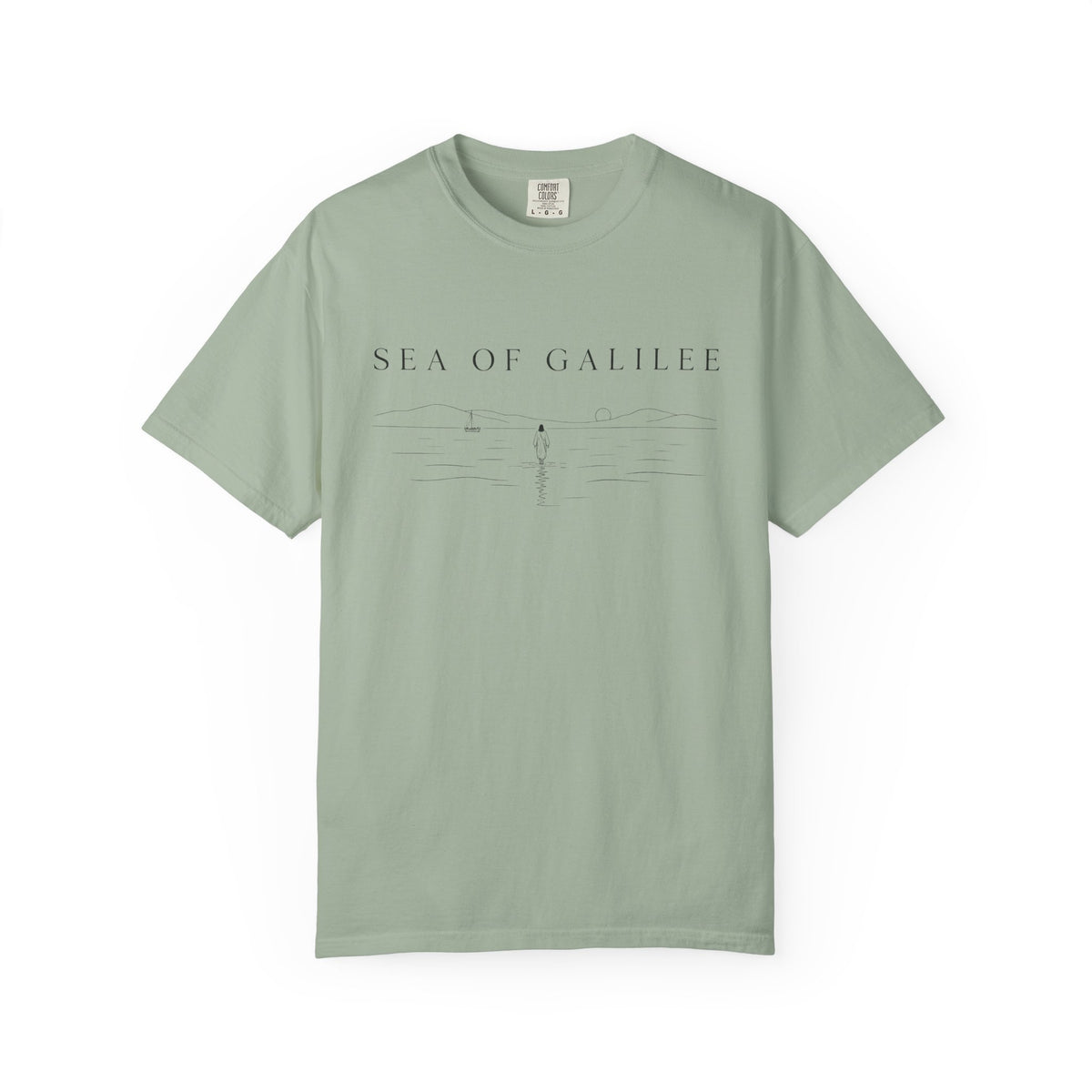Sea of Galilee Minimalist Tee — White Christian Faith Graphic T-Shirt