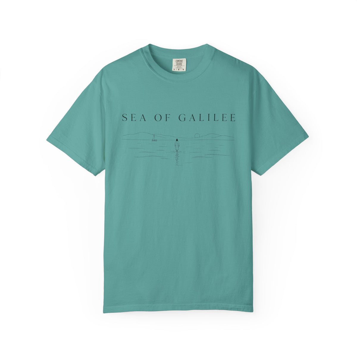 Sea of Galilee Minimalist Tee — White Christian Faith Graphic T-Shirt