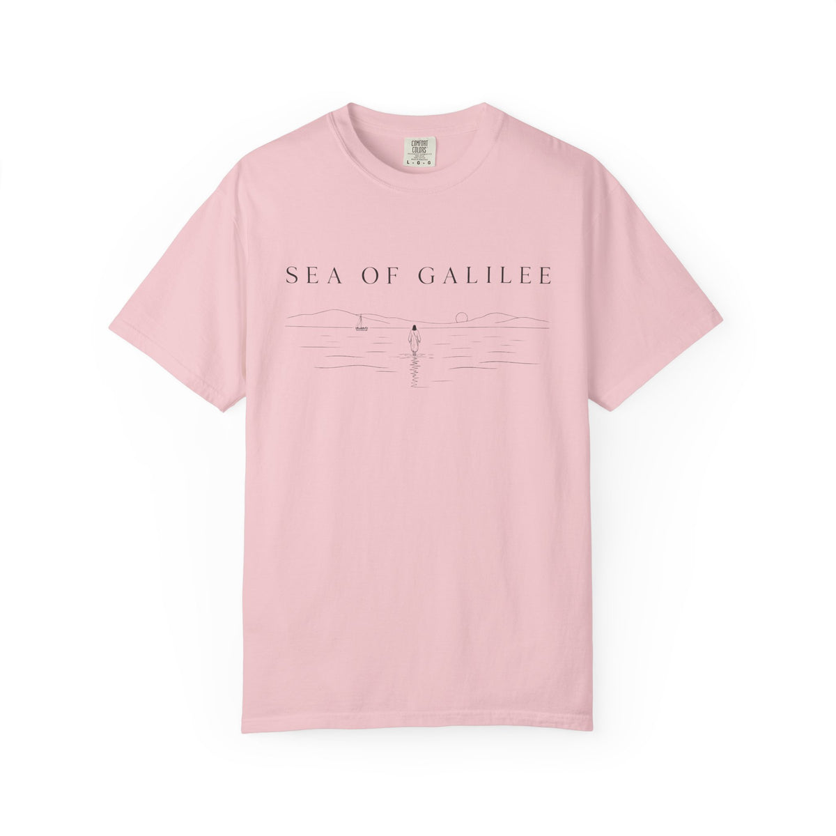 Sea of Galilee Minimalist Tee — White Christian Faith Graphic T-Shirt