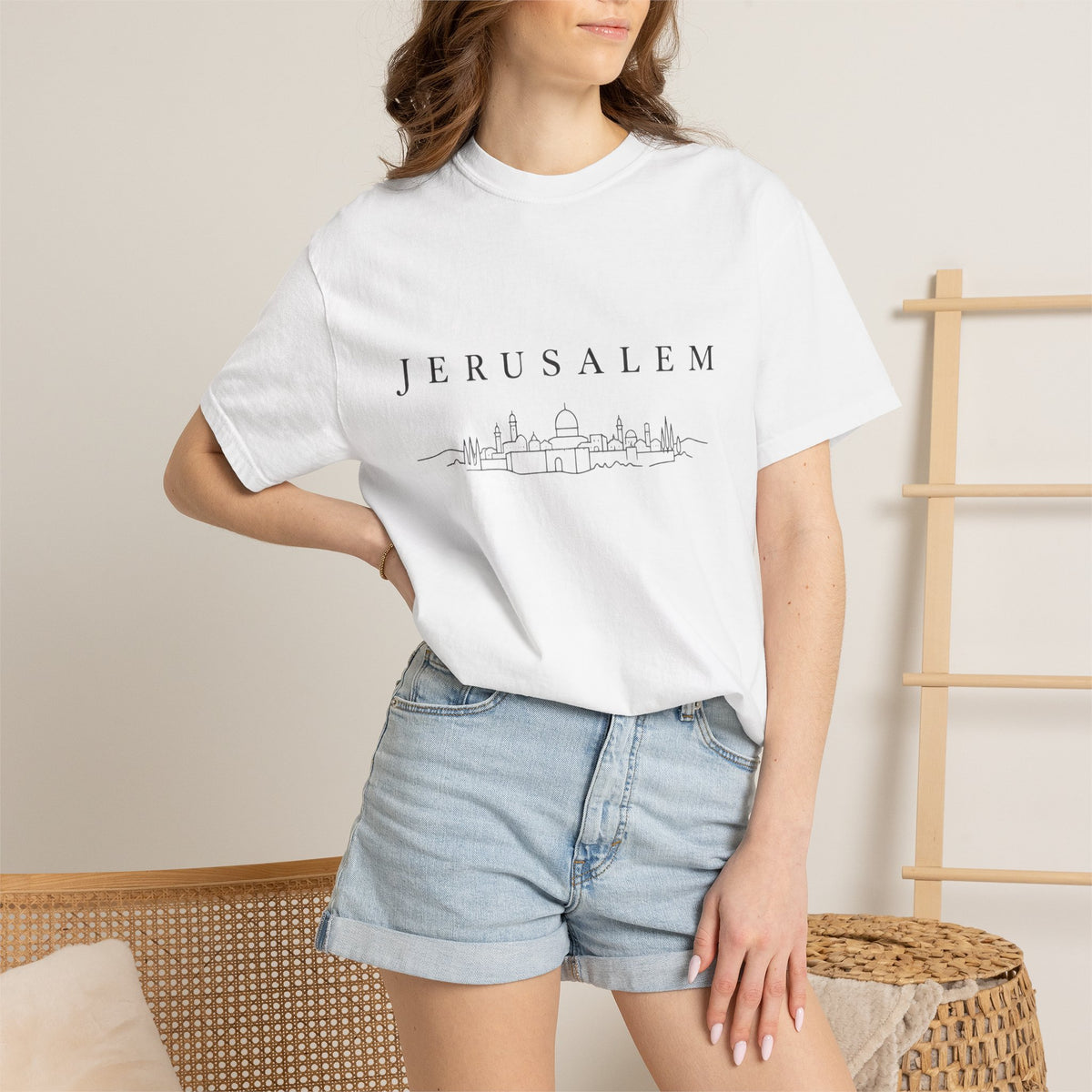 Jerusalem Minimal Skyline T-Shirt — Jerusalem Script Cityscape Tee