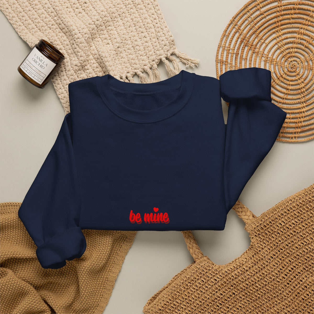 Crewneck Sweatshirt — "Be Mine" Small Valentine Heart Graphic