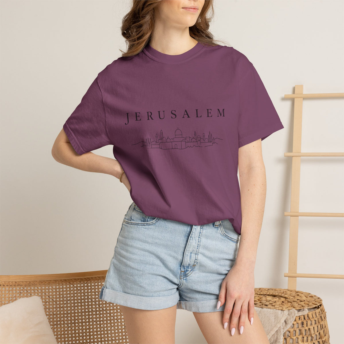 Jerusalem Minimal Skyline T-Shirt — Jerusalem Script Cityscape Tee