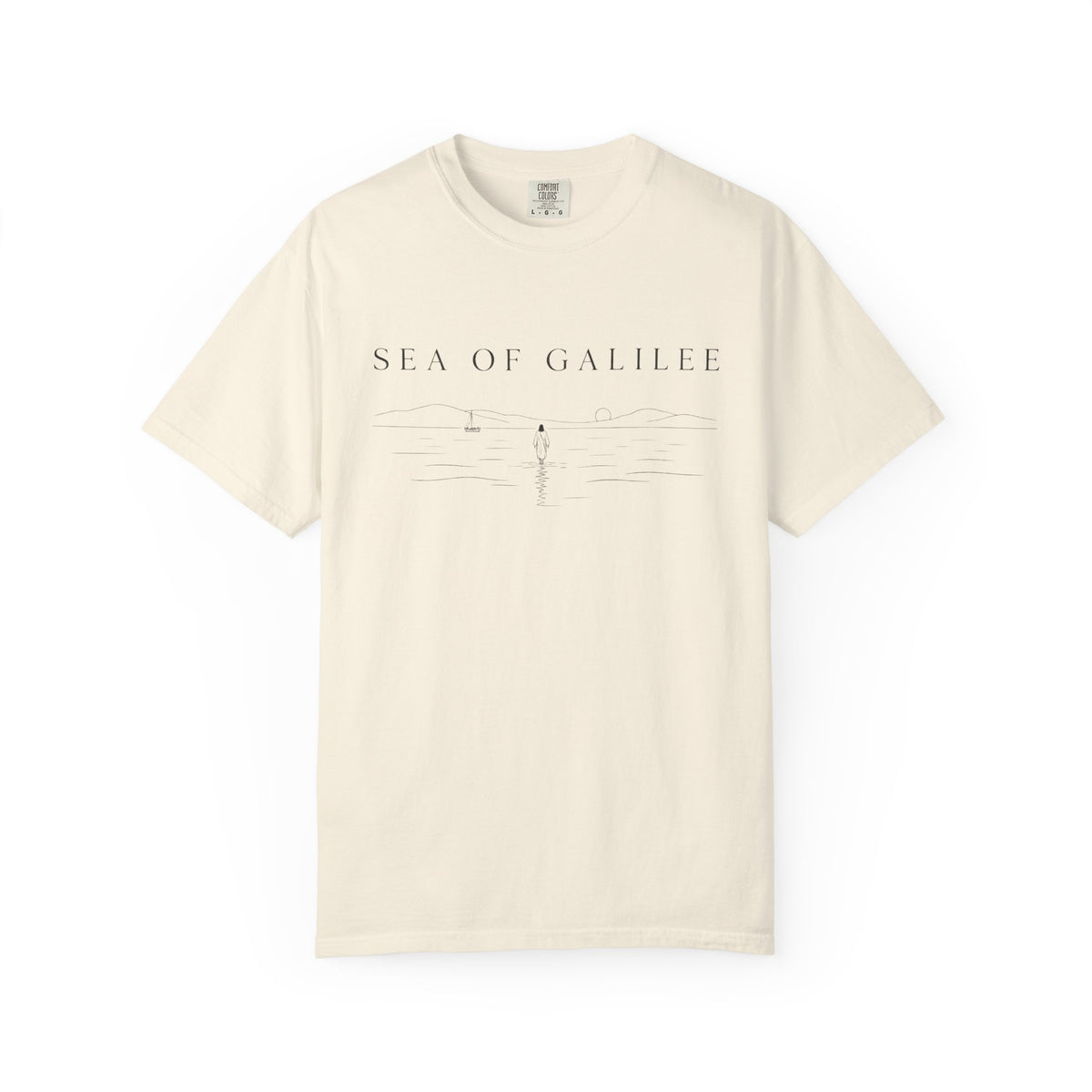Sea of Galilee Minimalist Tee — White Christian Faith Graphic T-Shirt