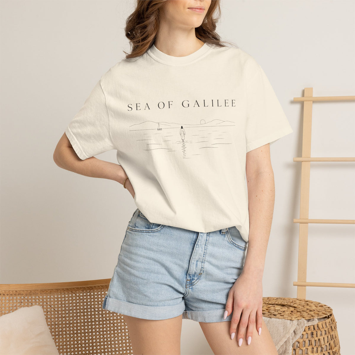 Sea of Galilee Minimalist Tee — White Christian Faith Graphic T-Shirt