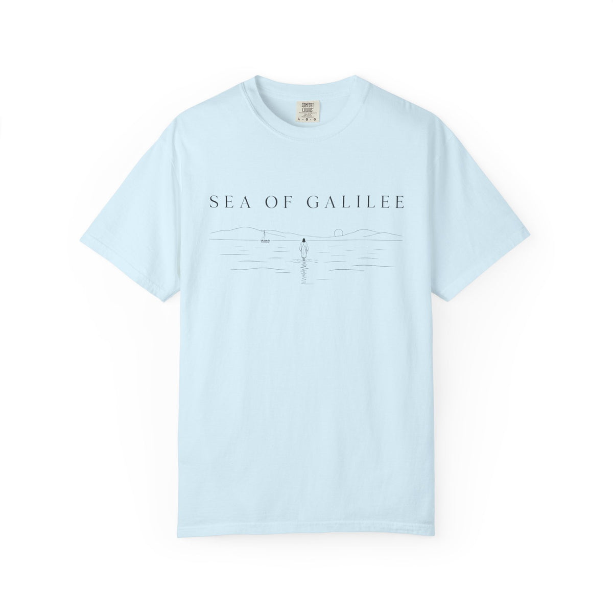 Sea of Galilee Minimalist Tee — White Christian Faith Graphic T-Shirt
