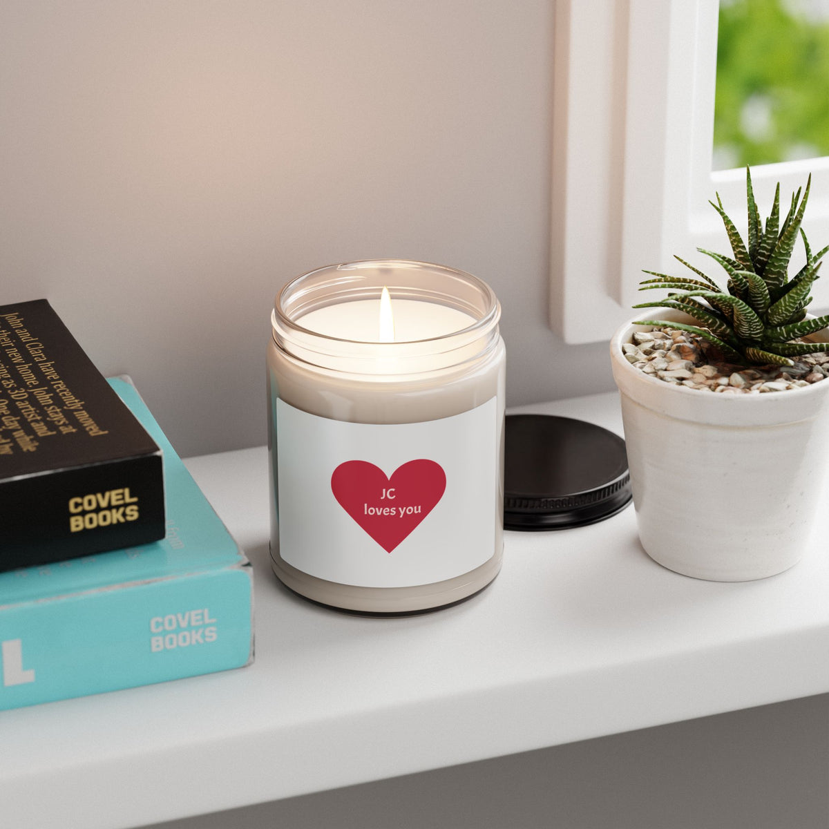 Personalized Love Heart Soy Candle — 9oz Scented Candle ("JC loves you")