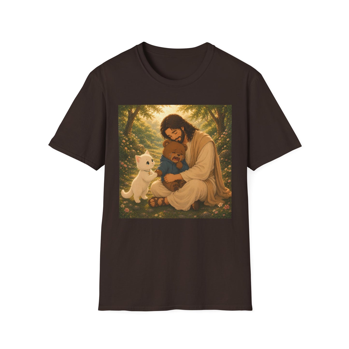 Jesus Embracing Animals T-Shirt — Heartwarming Christian Pet Lover Tee