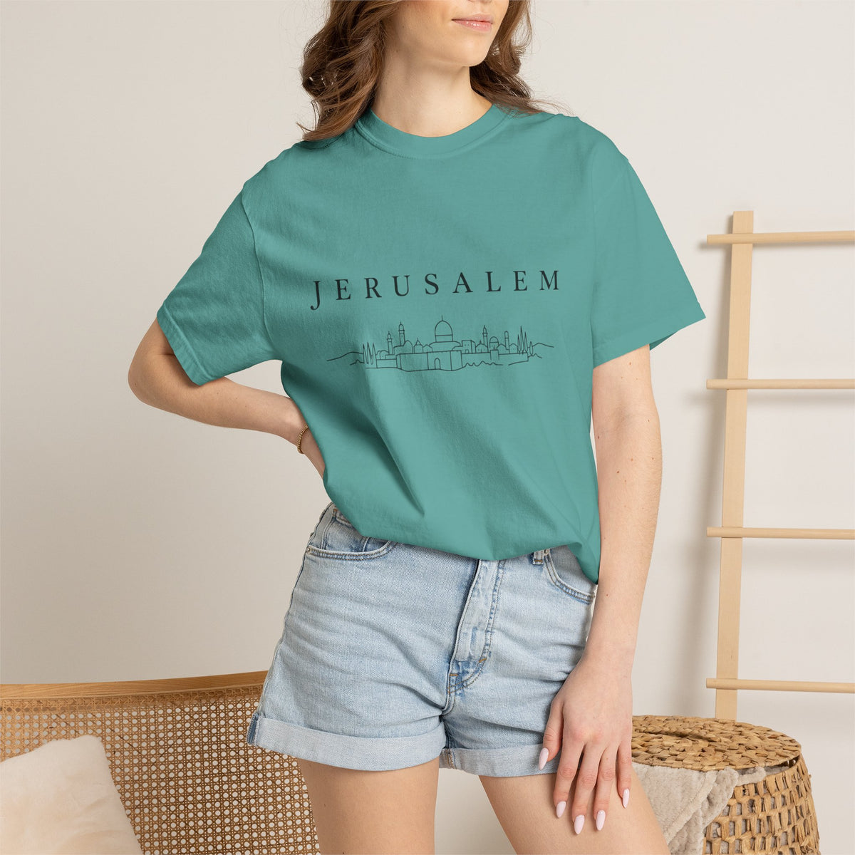Jerusalem Minimal Skyline T-Shirt — Jerusalem Script Cityscape Tee