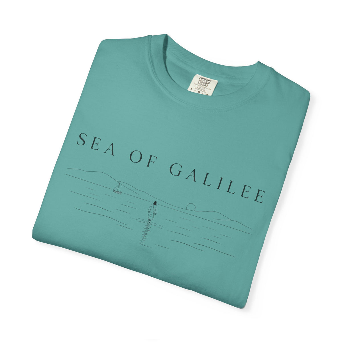 Sea of Galilee Minimalist Tee — White Christian Faith Graphic T-Shirt