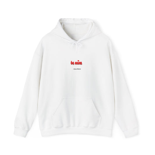 Minimalist 'be mine' White Hoodie – Small Red Script Valentine's Pullover