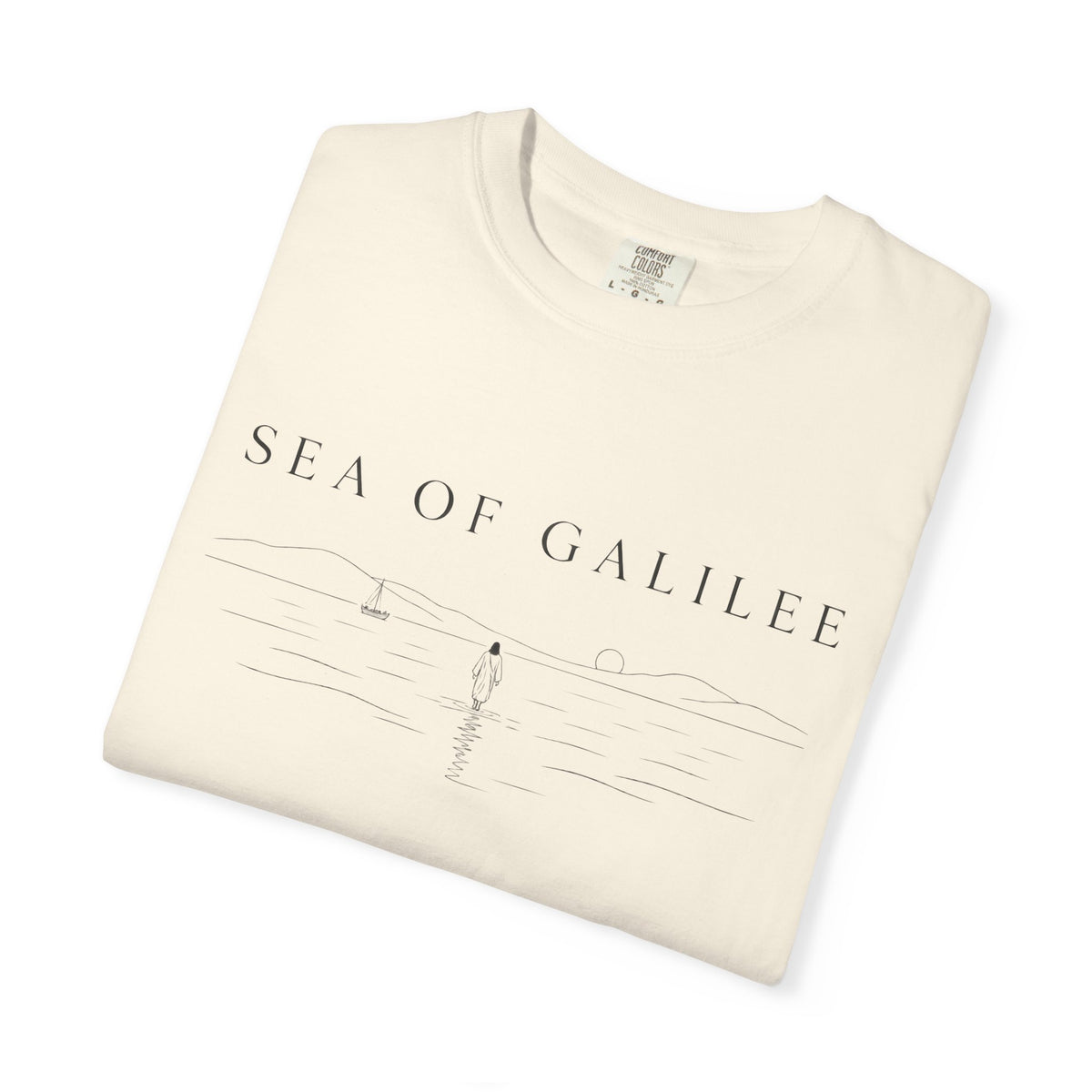 Sea of Galilee Minimalist Tee — White Christian Faith Graphic T-Shirt
