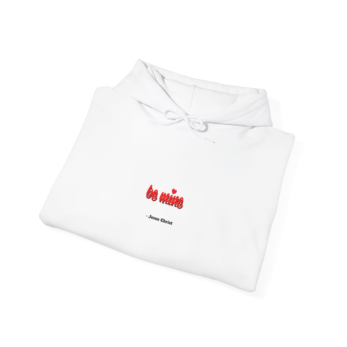 Minimalist 'be mine' White Hoodie – Small Red Script Valentine's Pullover